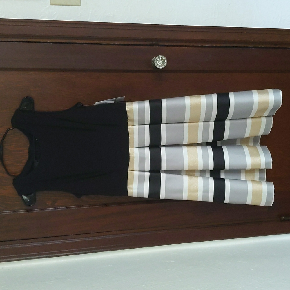 R&K Black and Gold Striped Midi Dress